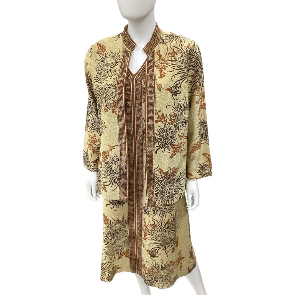 Vintage Alfred Shaheen 2Piece Set Dress+Cover Up Women’s SZ XL/ 1X Metallic Gold